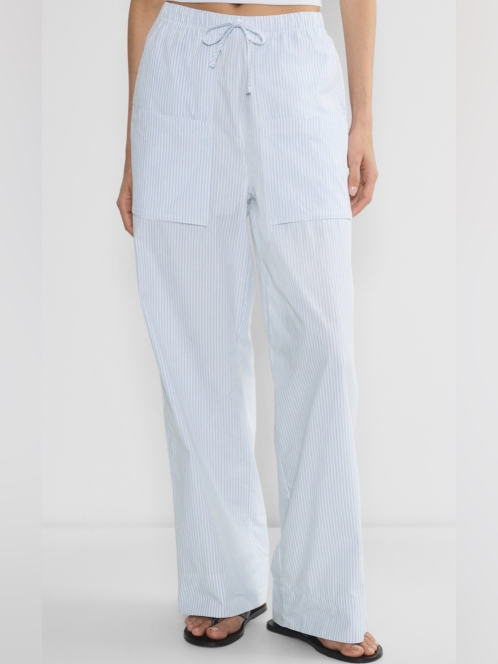 NWT ARITIZIA Light Blue Pinstripe Drawstring Wide-Leg Pants - Small
